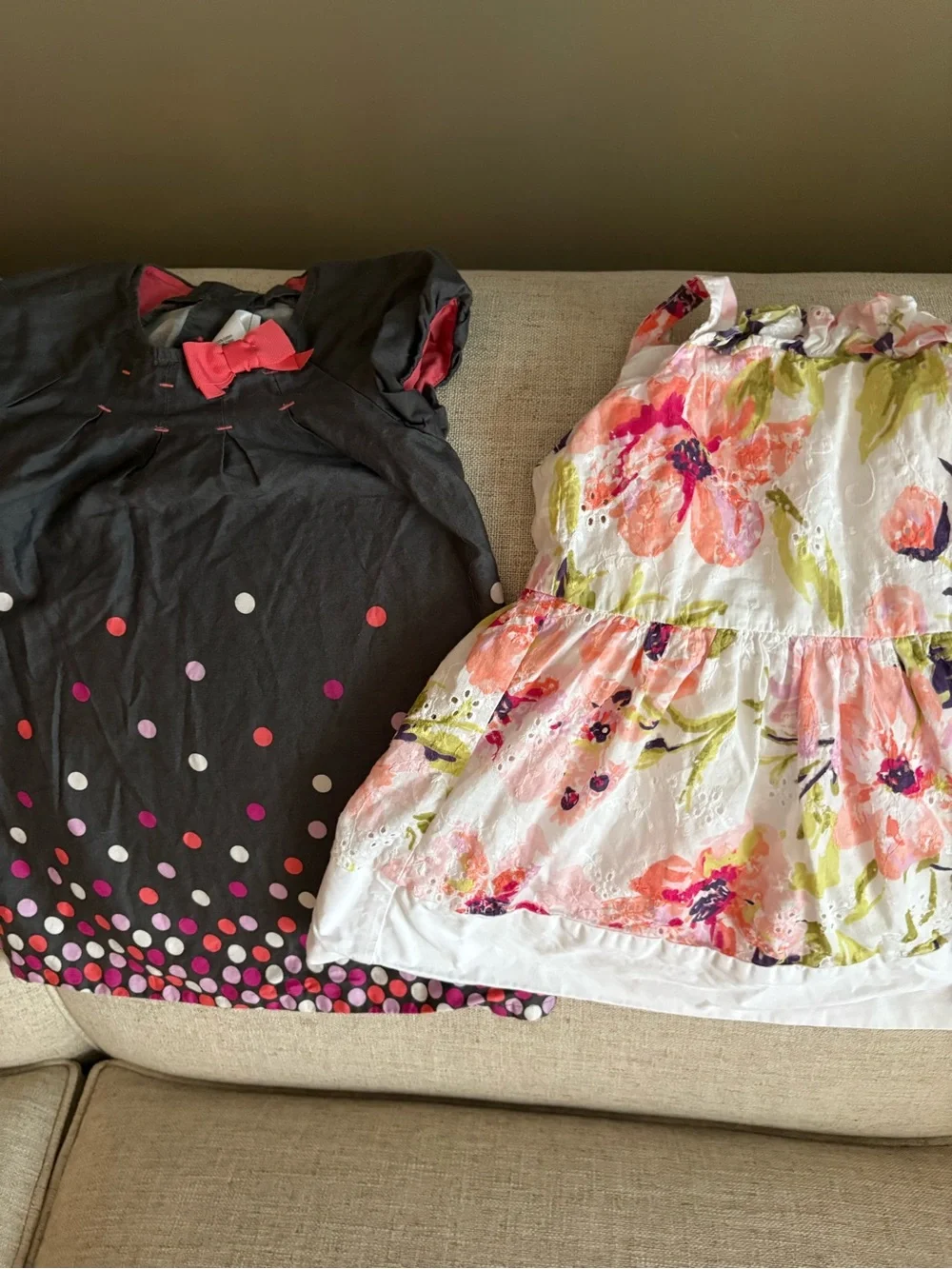 Gymboree 2- 2T Dresses Dark Grey Pink Polka Dot & White Floral Sundress